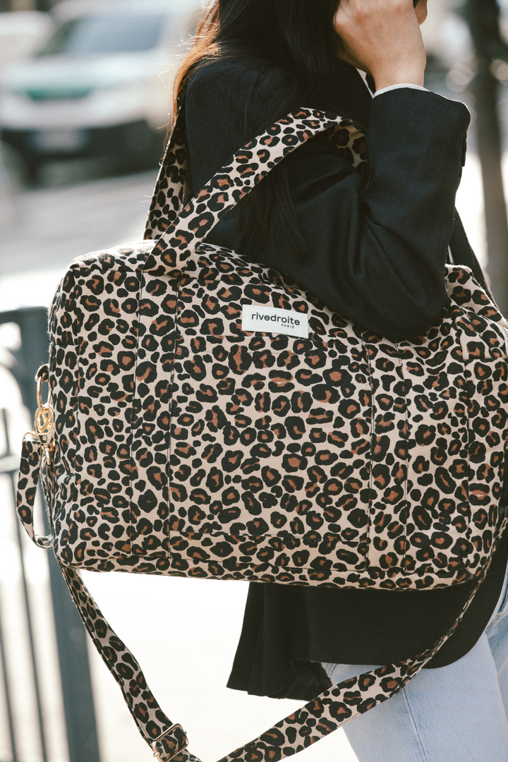 Darcy l anti sac a langer Coton recycle Leopard Beige Rivedroite Paris